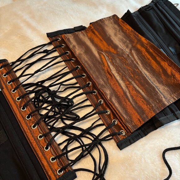 Metallic Brown Overbust Corset with Black Lace - Burleska - Picture 4 of 12